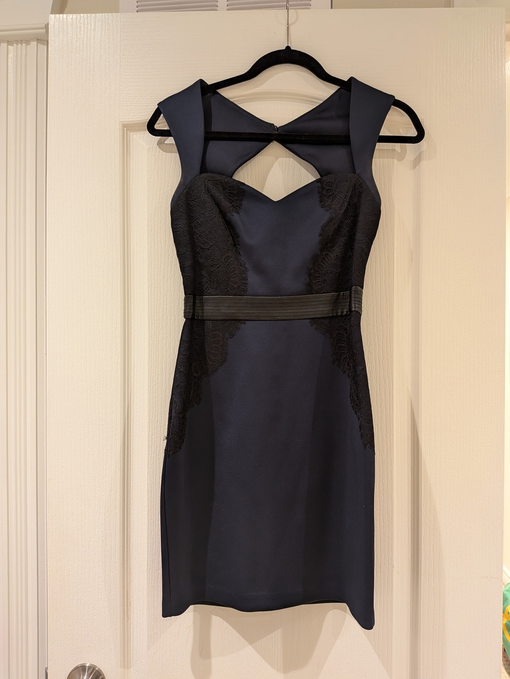 Guess Guess Navy Blue Lace-Trim Fitted Mini Dress